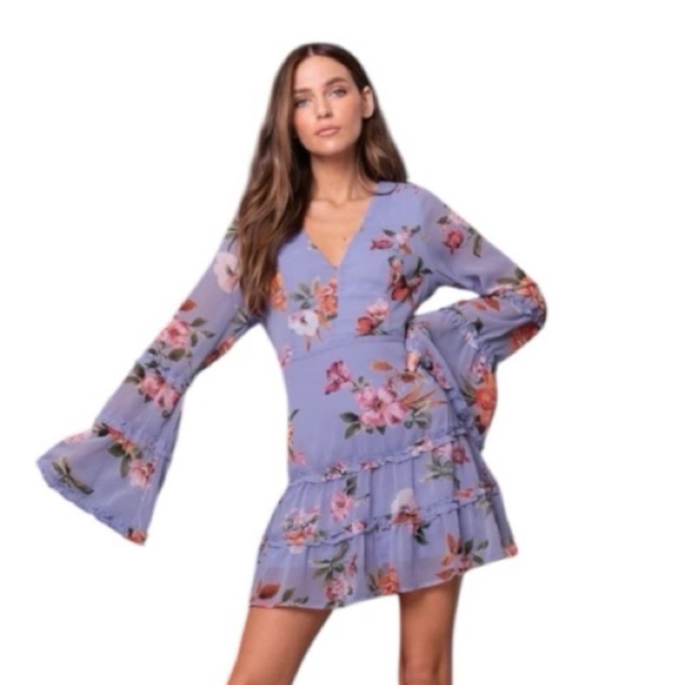 Lulu's Lavender Floral Long Sleeve Dress